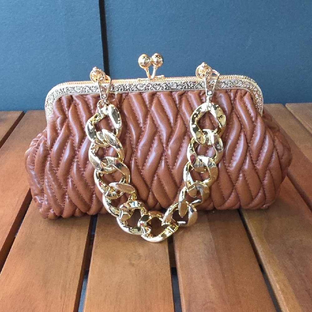 Elegant Brown Quilted Bag with Gold Chain